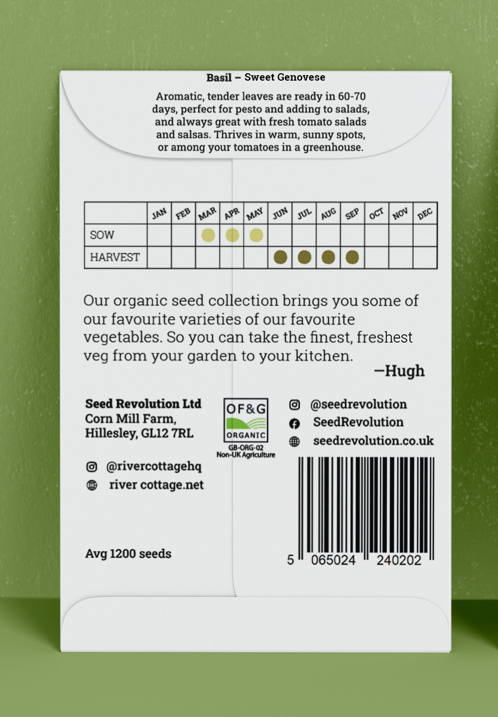 River Cottage Organic Veg Seeds - Basil - Sweet Genovese