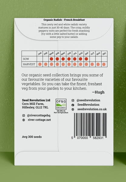 River Cottage Organic Veg Seeds Radish - French Breakfast