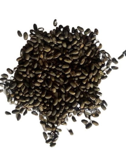 Meadow Cranesbill seed in a pile with text indicating 'No added soil filler, no added grass seed, just seed' and branding logos. Showcasing our Meadow Cranesbill, Geranium pratense, Meadow crane's-bill, Geranium pratense Meadow Cranesbill, Meadow Geranium, british wild flower seeds, british wildflower seeds, uk wildflower seeds