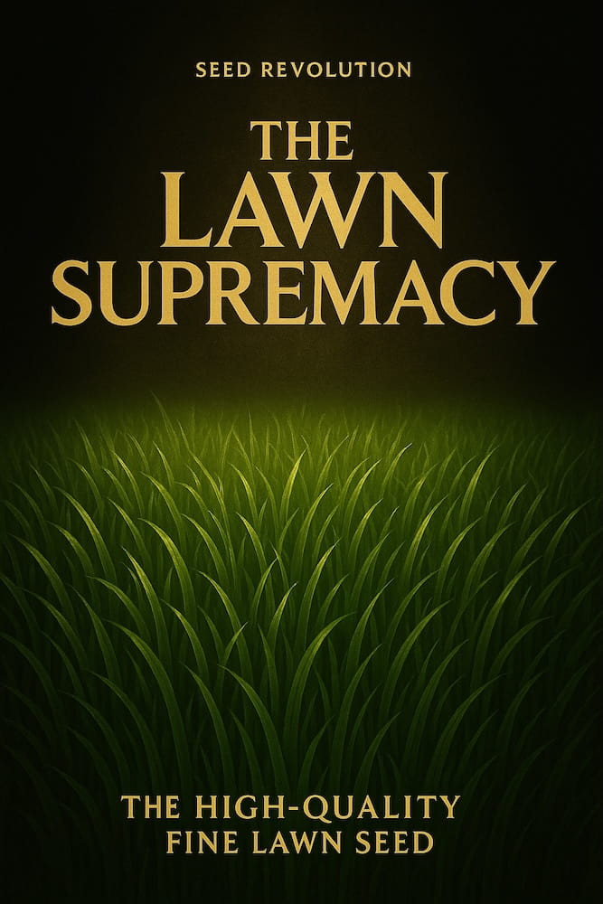 Poster for Seed Revolution's fine lawn seed with grass growing in the dark. Showcasing our Premium Lawn Seed Mix, lawn seed, best grass seed for lawns uk, best grass seed lawns, best lawn seed uk, lawns seeds, grass seed, seed for grass, grass seed premium, luxury lawn, grass seed for lawns.