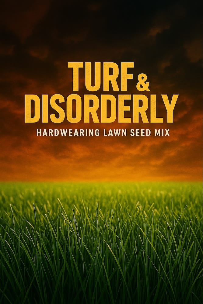 Poster for Seed Revolution's hard wearing lawn seed with grass growing in with sunset in the background. Showcasing our  Hardwearing Lawn Seed, lawn seed, best grass seed for lawns uk, best grass seed lawns, best lawn seed uk, lawns seeds, grass seed, seed for grass, hard wearing grass seed, hard wearing lawn seed, grass seed for dogs.