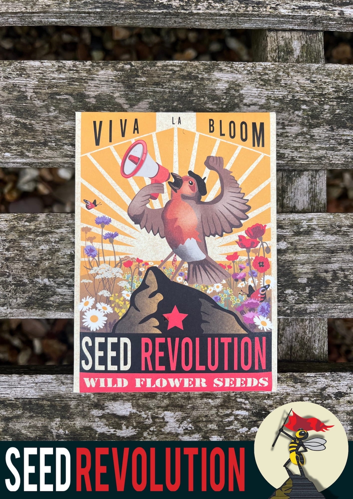 Seed Revolution's 'Viva La Bloom' native wildflower seed packet to showcase their Native Beginner's Meadow Wildflower Seed Mix, which is british wild flower seeds, british wildflower seeds, wildflower mixes, mixed wildflower seeds, uk wildflower seeds, wildflower meadows, wildflower meadow, universal wildflowers, beginner meadow, cost-effective wildflower meadow.